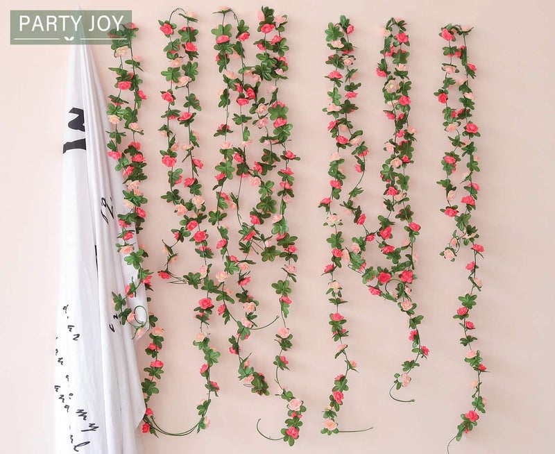 Partyjoy PARTY JOY 5pcs 41Ft Flower Garland Fake Rose Vine Artificial Flowers Hanging Rose Ivy Hanging Baskets Wedding Arch Garden Background Decor (Pink, 5) - Image 5